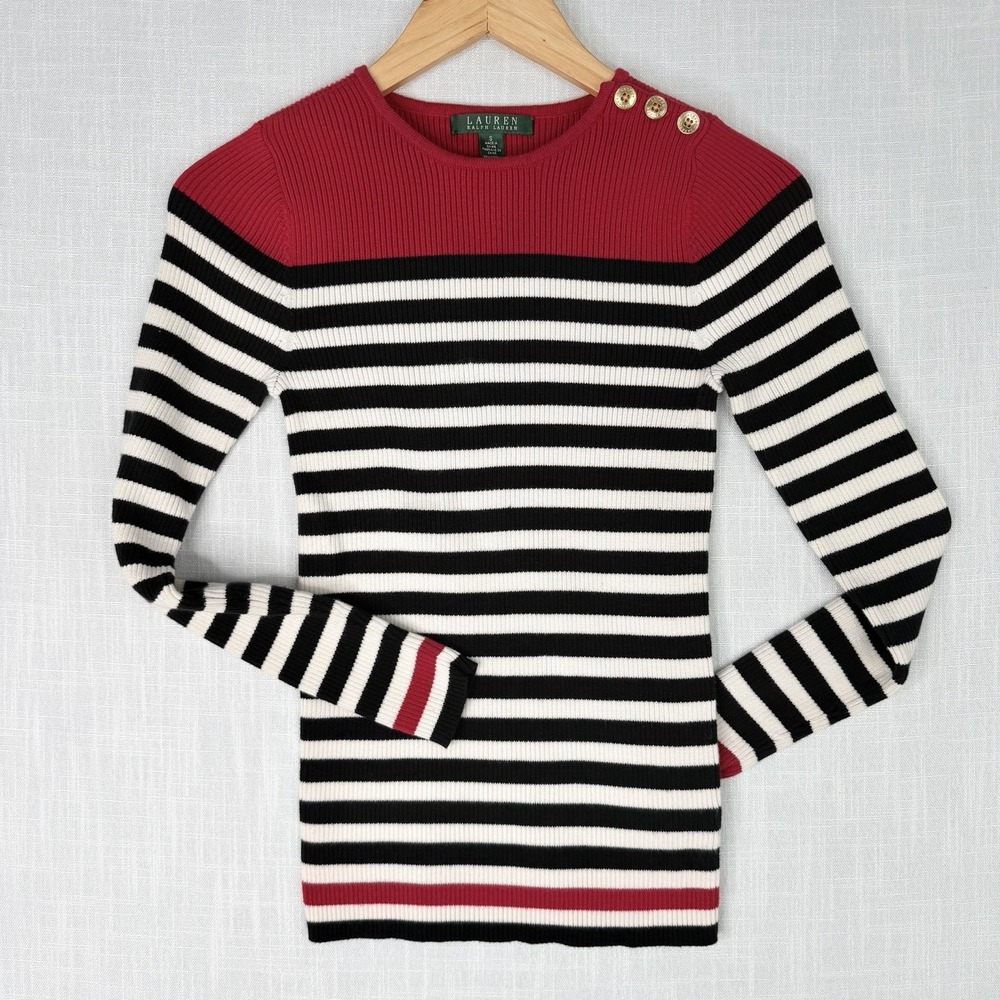 Lauren Ralph Lauren Women Striped Ribbed Stretch Sweater Nautical Size Small